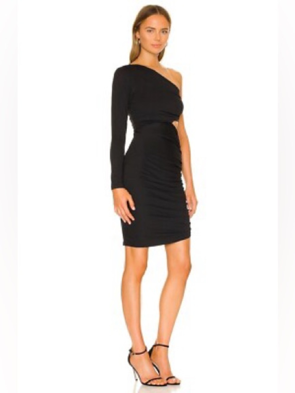 Susana Monaco Black One Shoulder Ruched Cut Out Mini Dress